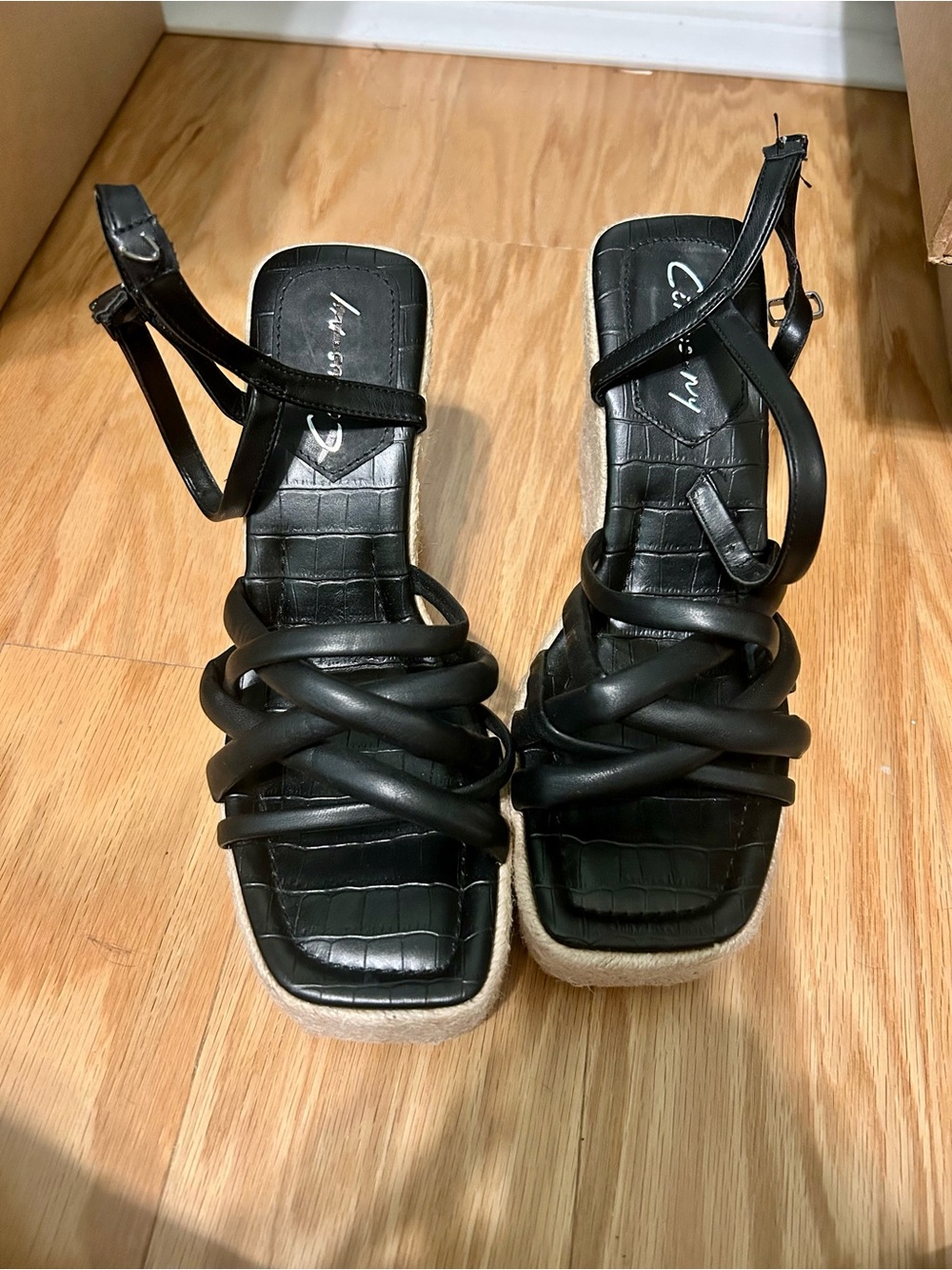 Circus by Sam Edelman Black Braided-Strap Espadrille Platform Sandals